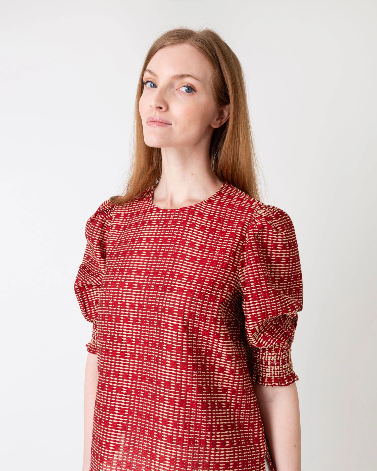 Renata Top In Red/Natural Rustic Jacquard - Image 4