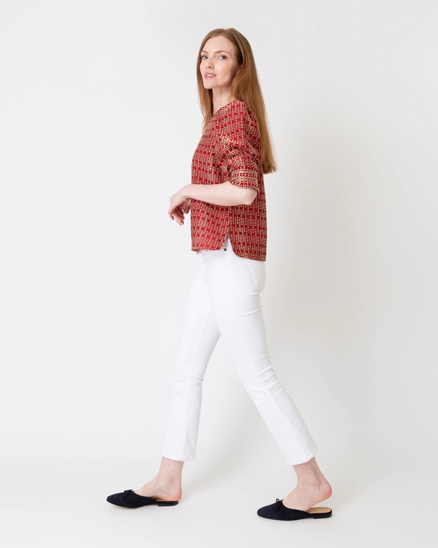 Renata Top In Red/Natural Rustic Jacquard - Image 5