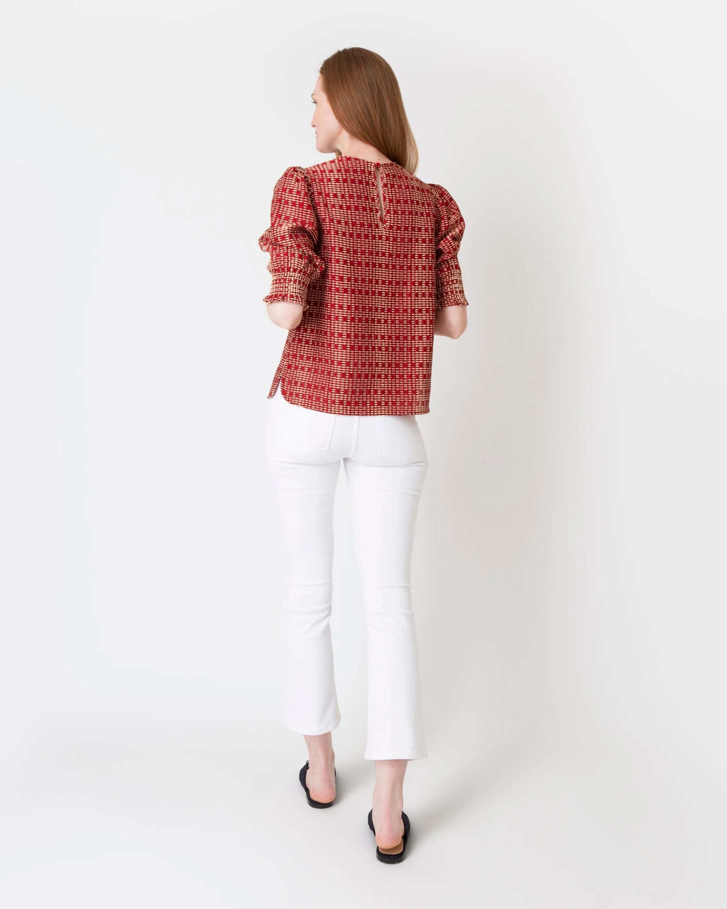 Renata Top In Red/Natural Rustic Jacquard - Image 6