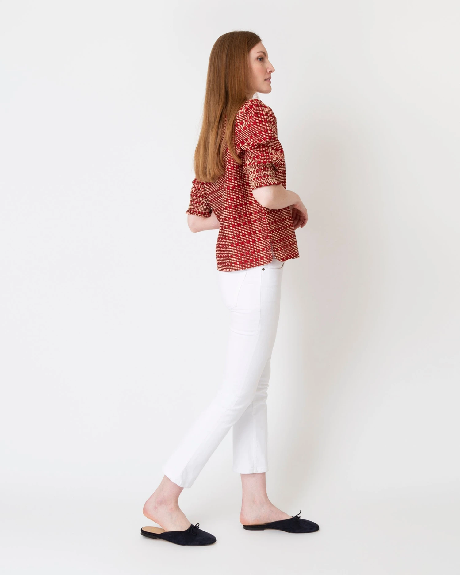 Renata Top In Red/Natural Rustic Jacquard - Image 7