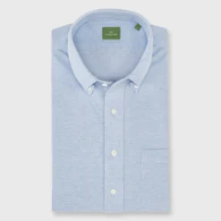 Knit Button-Down Popover Shirt In Sky Blue Oxford Pique
