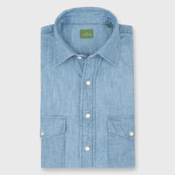 Western Work Shirt In Extra Light Wash Indigo Chambray