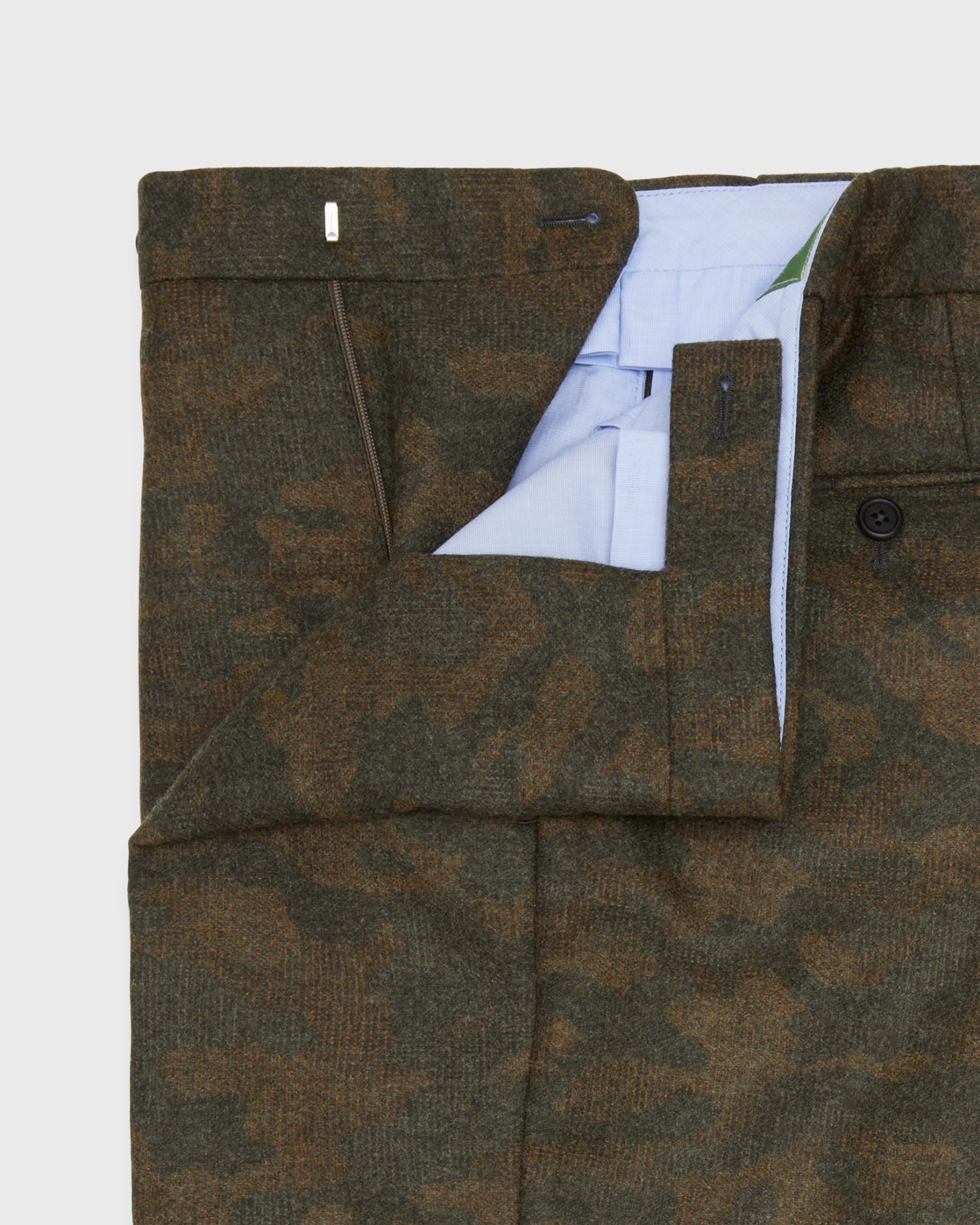 Side-Tab Dress Trouser In Brown/Olive Camo Flannel - Image 3