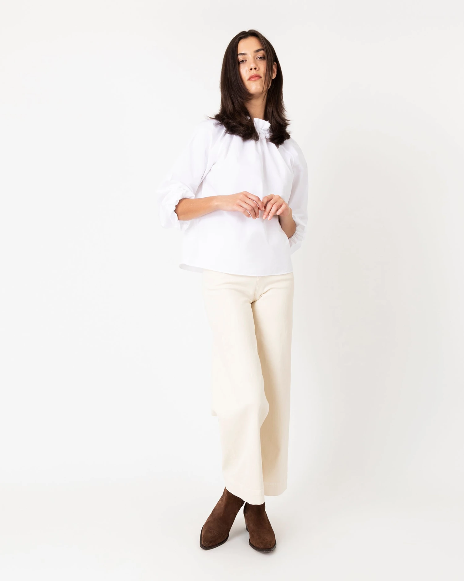 Kamille Blouson-Sleeve Top In White Poplin - Image 6