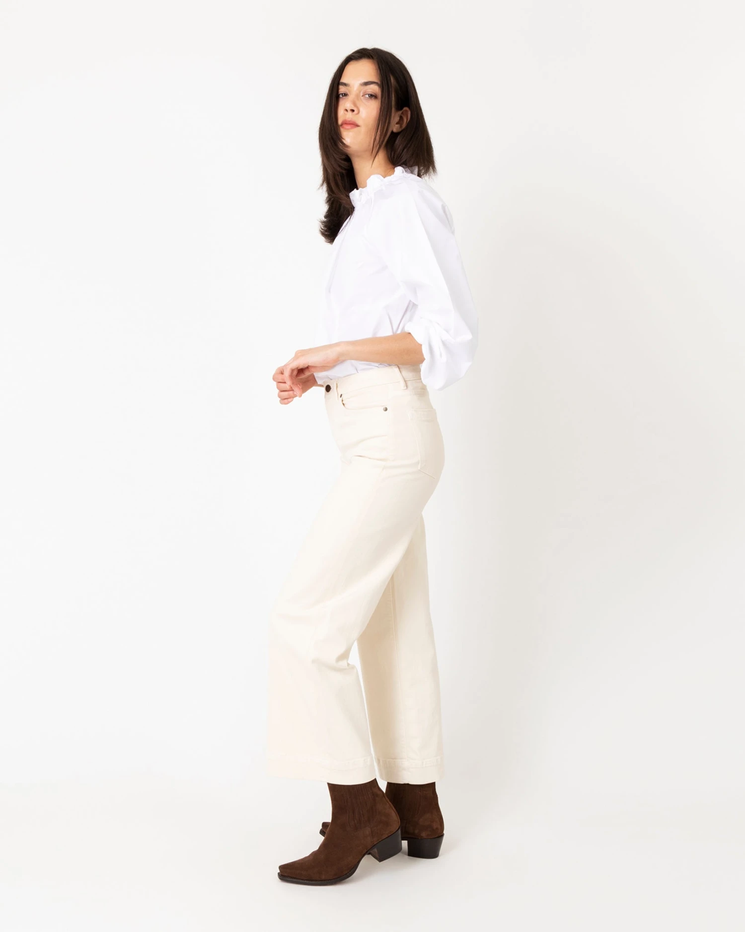 Kamille Blouson-Sleeve Top In White Poplin - Image 4