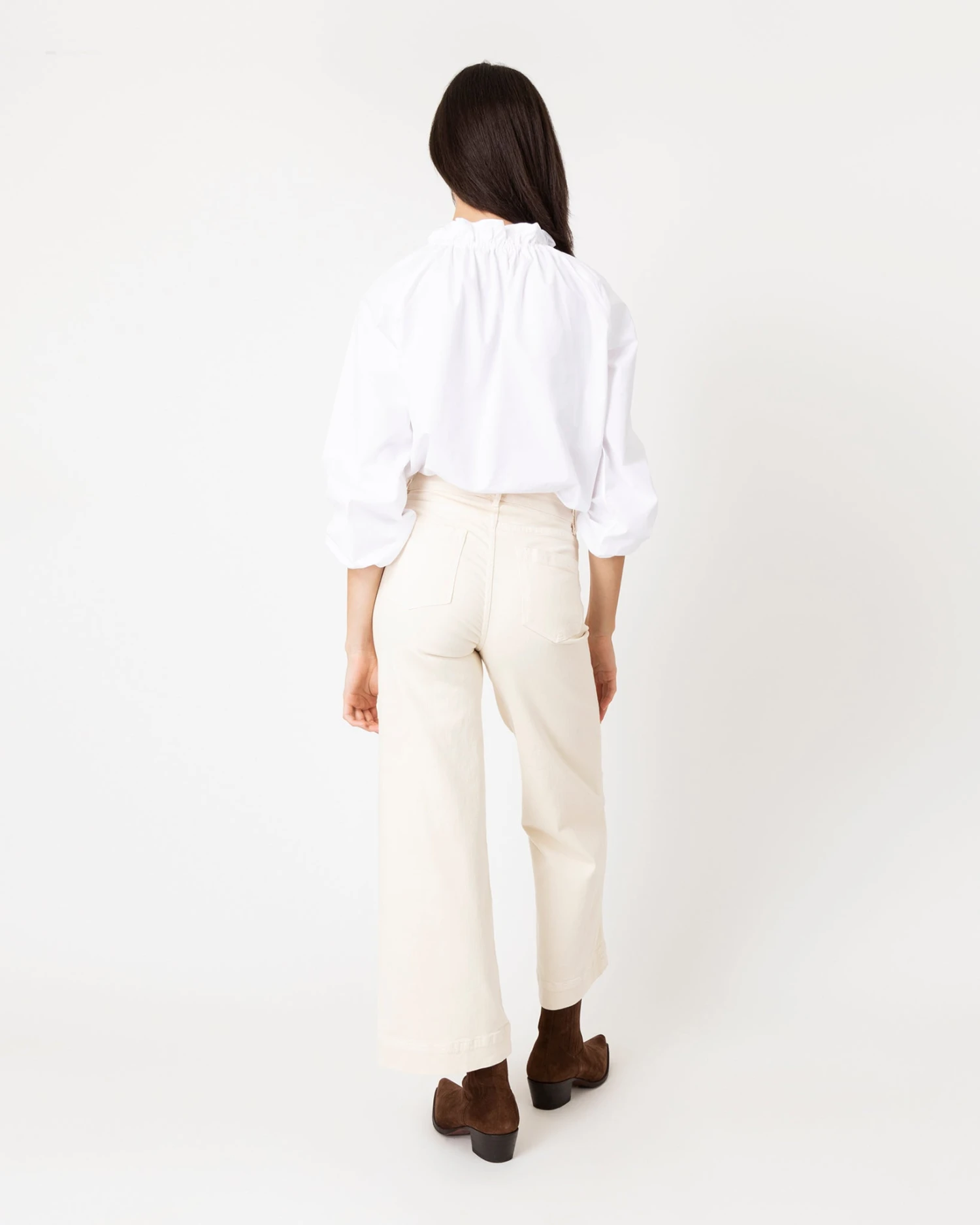 Kamille Blouson-Sleeve Top In White Poplin - Image 5