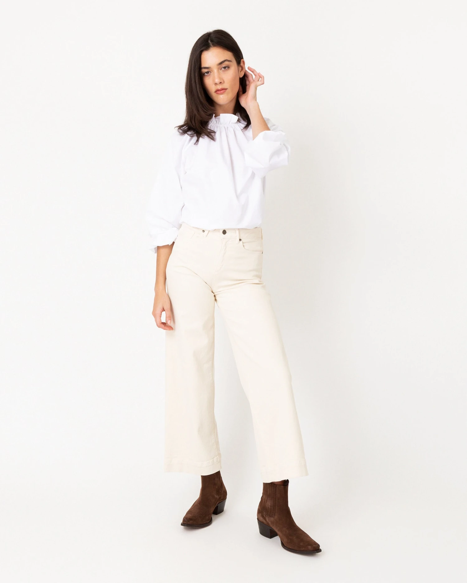 Kamille Blouson-Sleeve Top In White Poplin - Image 3