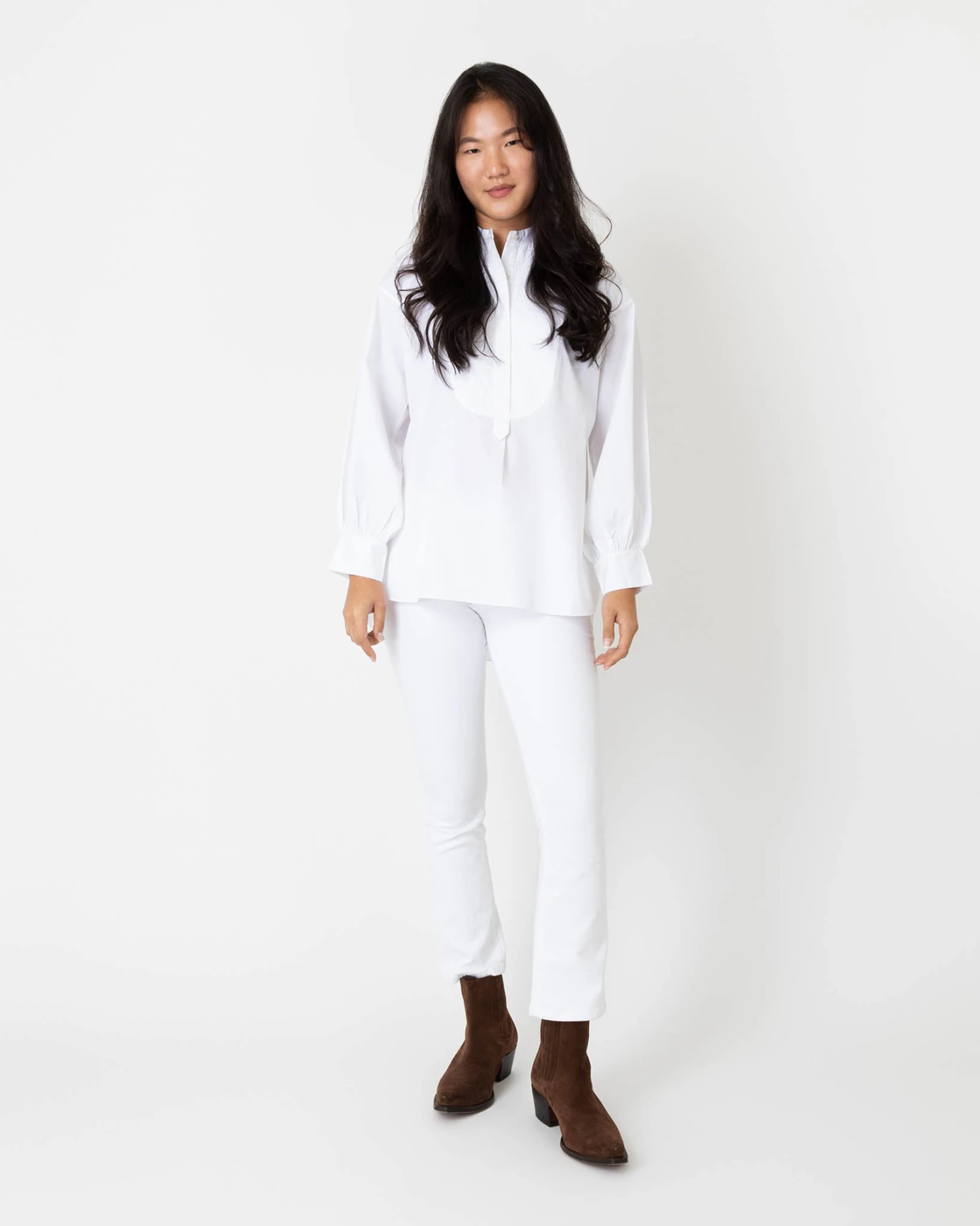 Indira Bib-Front Tunic In White Poplin - Image 3