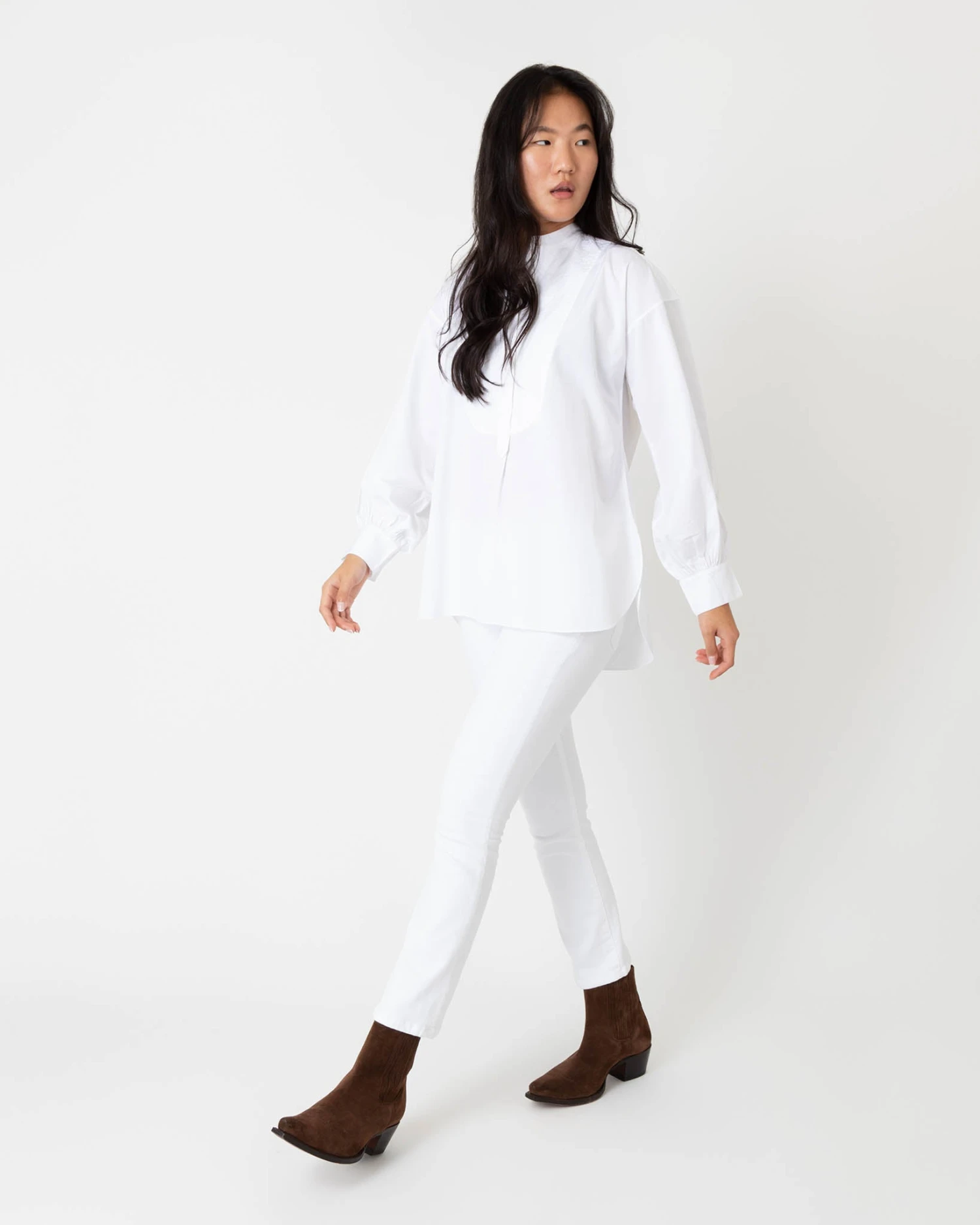 Indira Bib-Front Tunic In White Poplin - Image 5