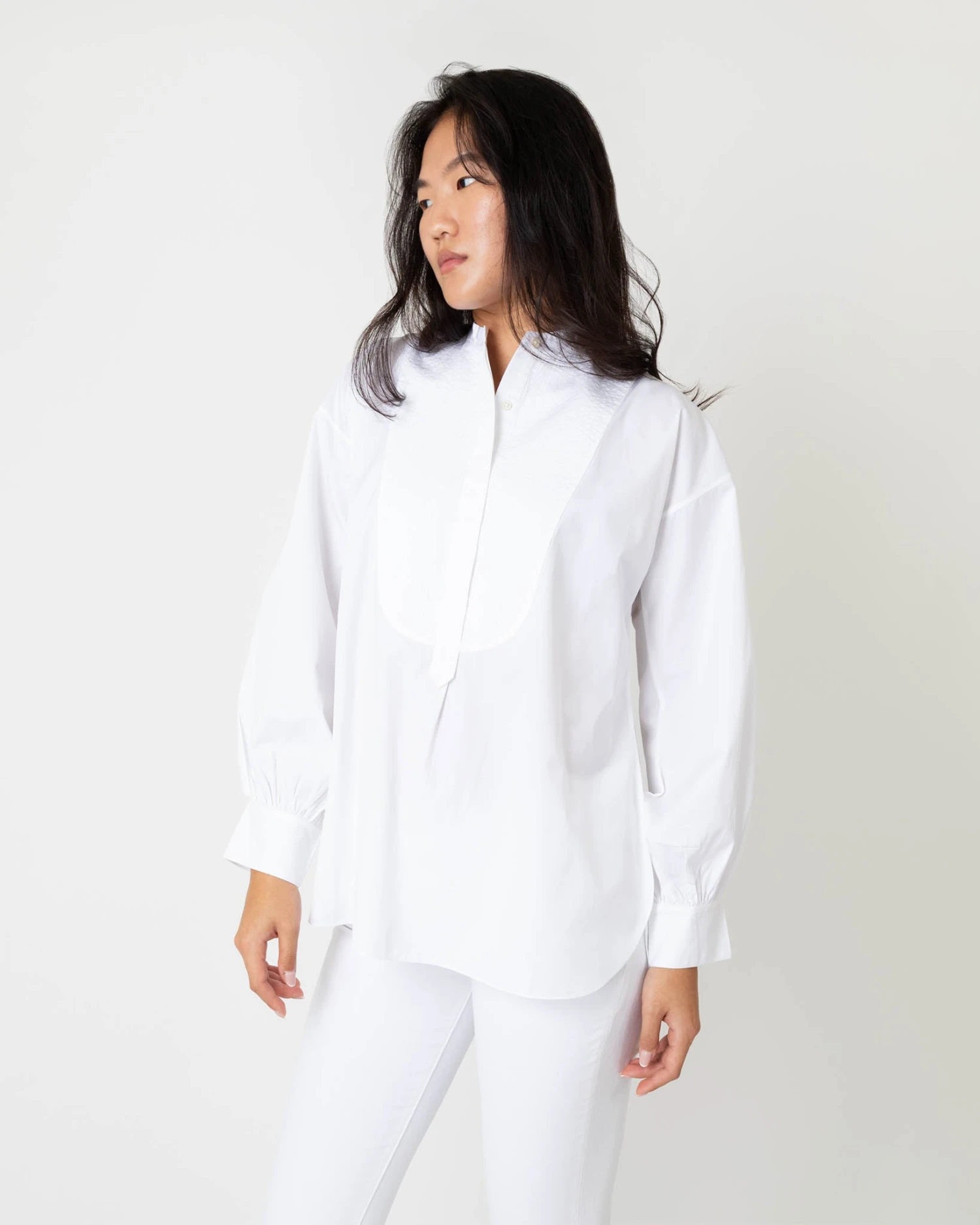 Indira Bib-Front Tunic In White Poplin - Image 2
