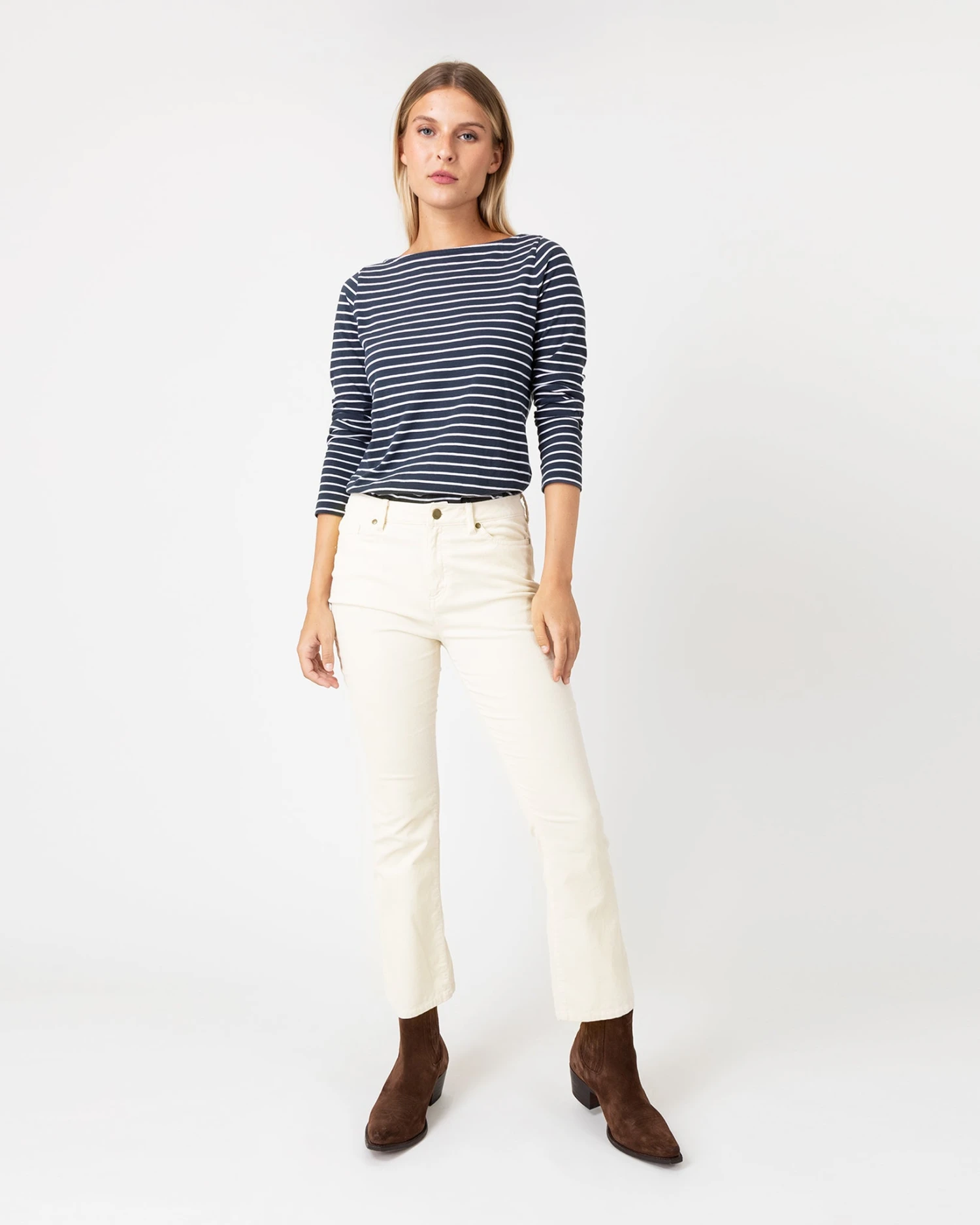 Flare Cropped 5-Pocket Pant In Ivory Stretch Cord - Image 2