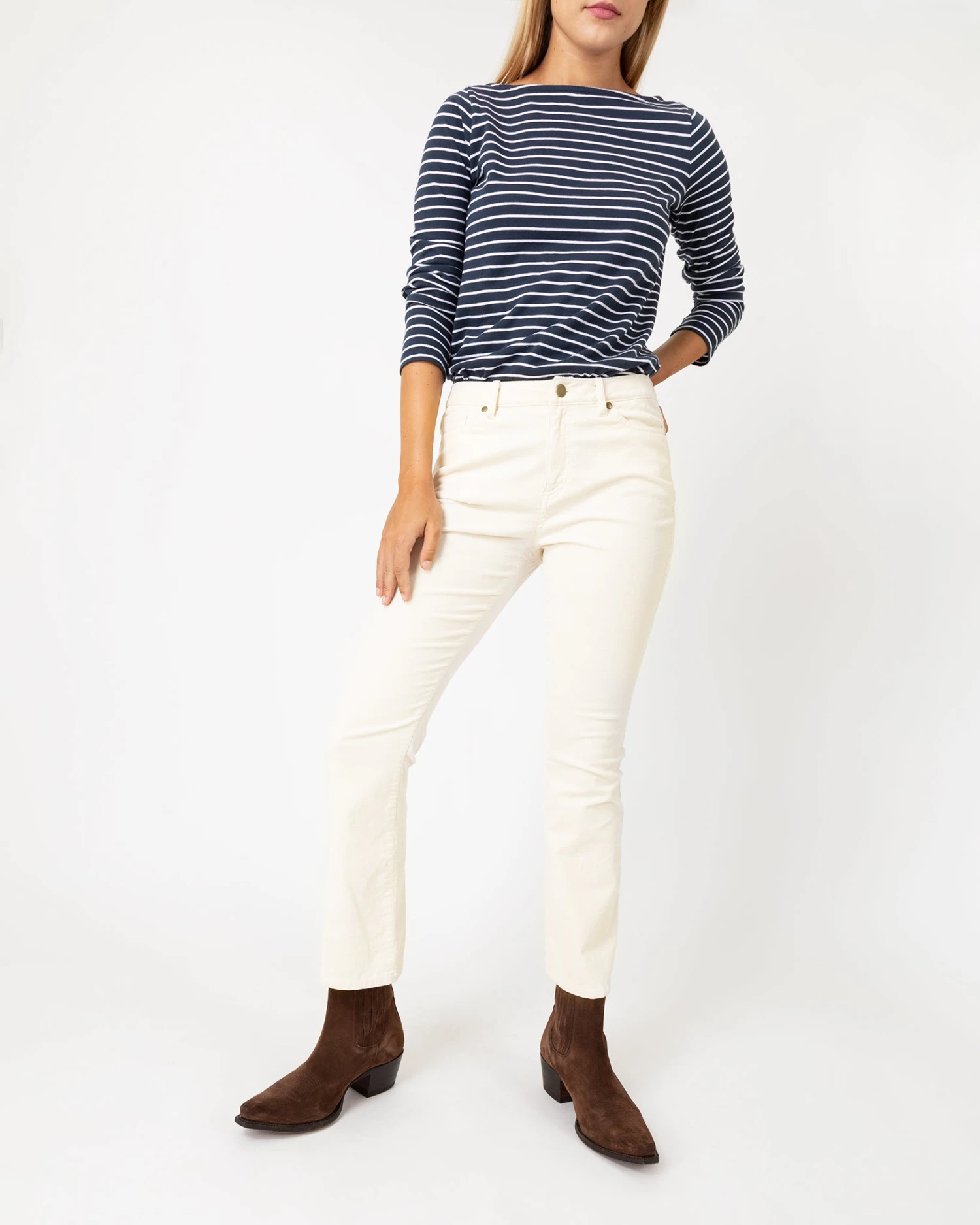 Flare Cropped 5-Pocket Pant In Ivory Stretch Cord - Image 5