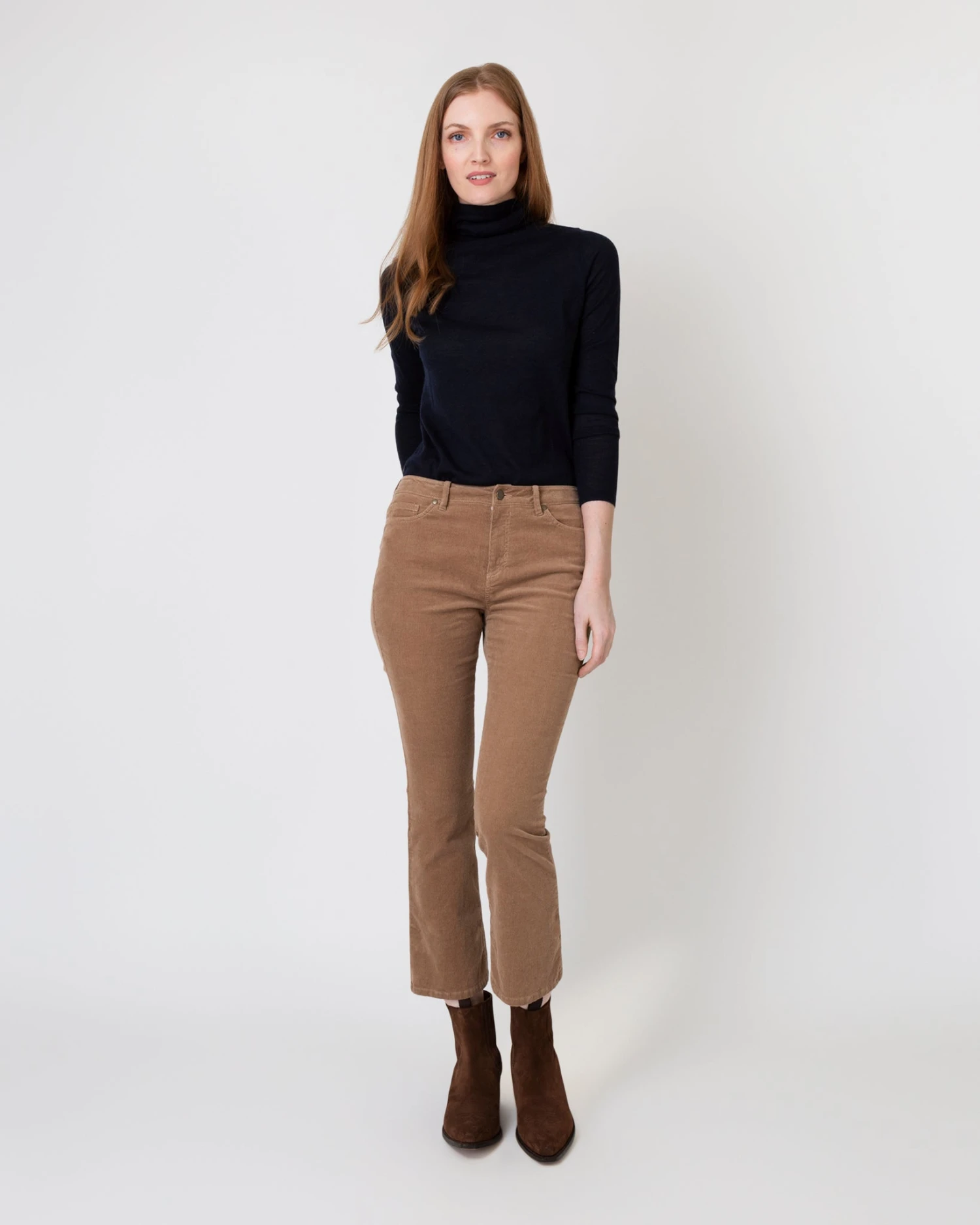 Flare Cropped 5-Pocket Pant In Taupe Stretch Cord - Image 2