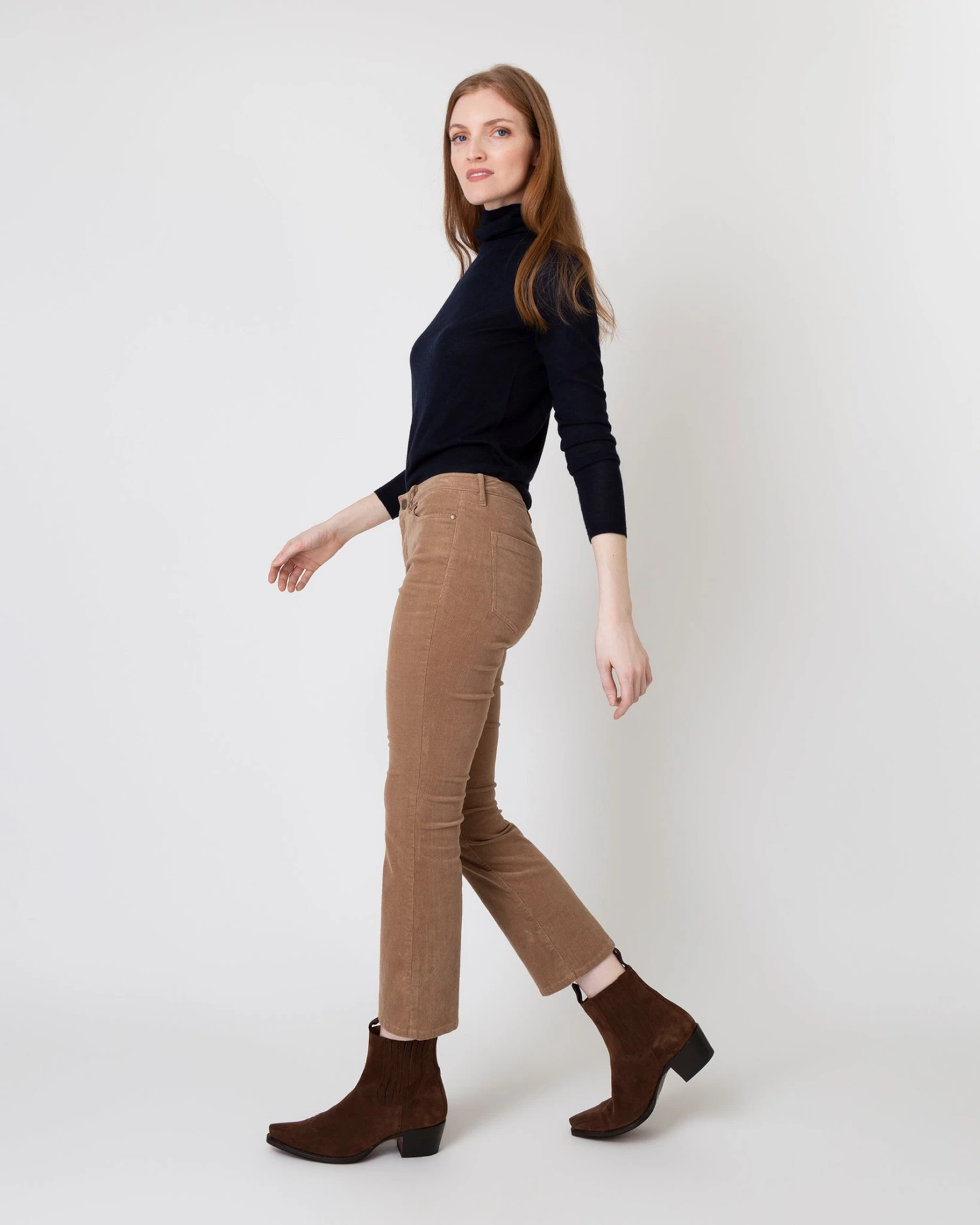 Flare Cropped 5-Pocket Pant In Taupe Stretch Cord - Image 3