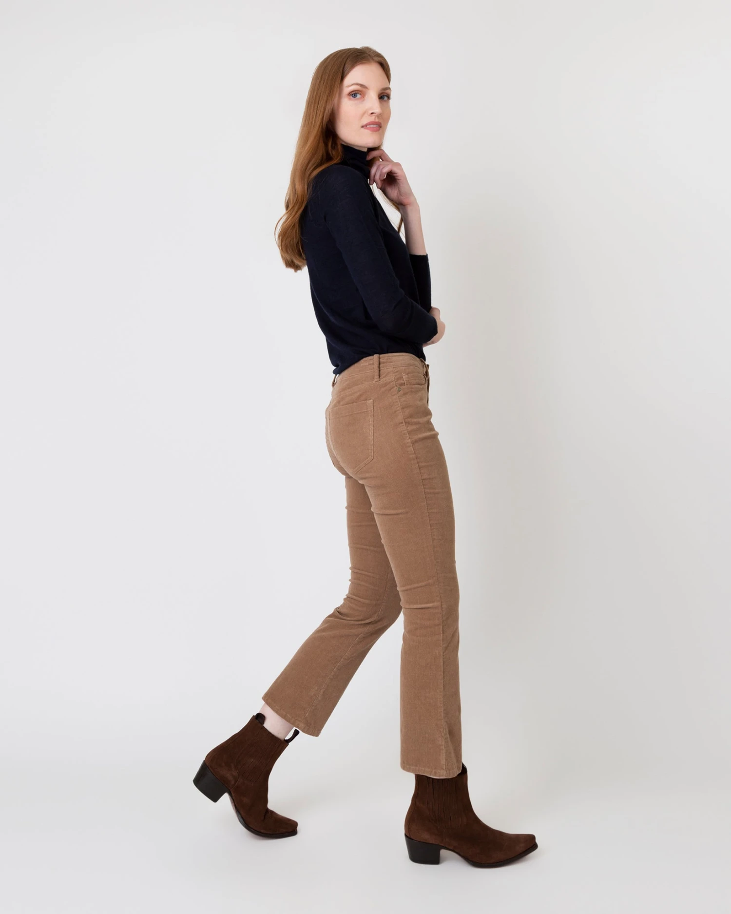 Flare Cropped 5-Pocket Pant In Taupe Stretch Cord - Image 5