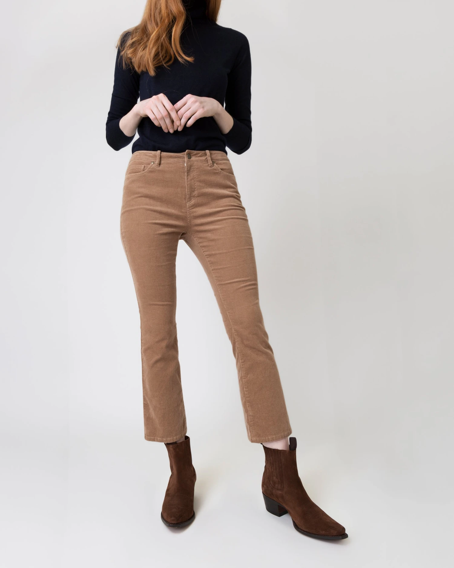 Flare Cropped 5-Pocket Pant In Taupe Stretch Cord - Image 6