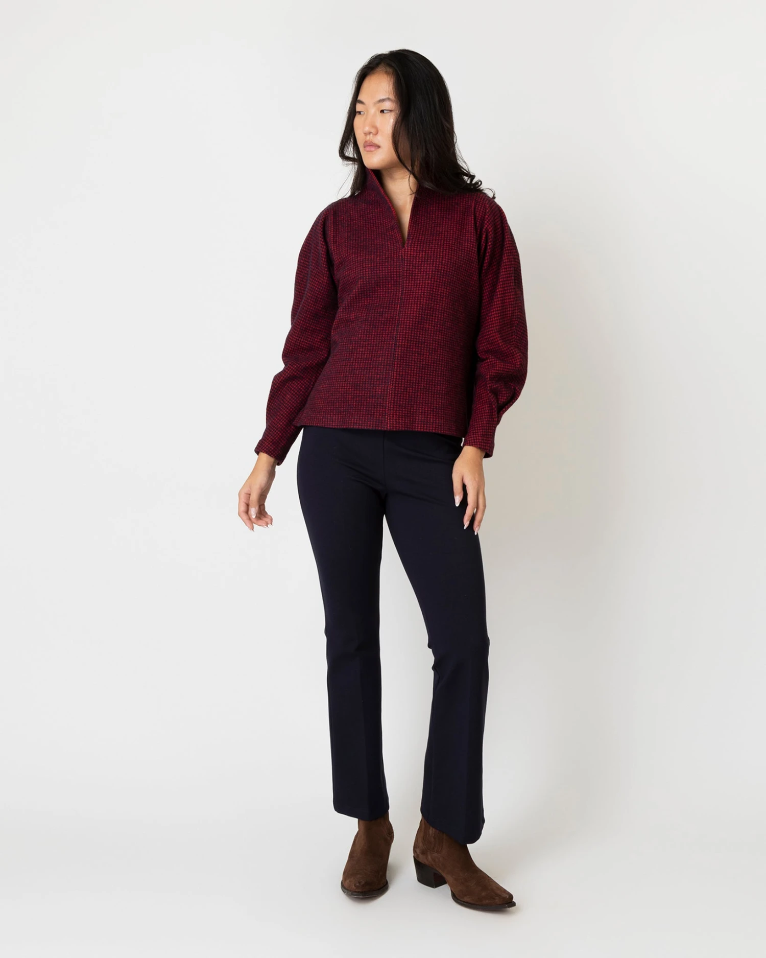 Violet Top In Red/Navy Houndstooth Brushed Knit - Image 6