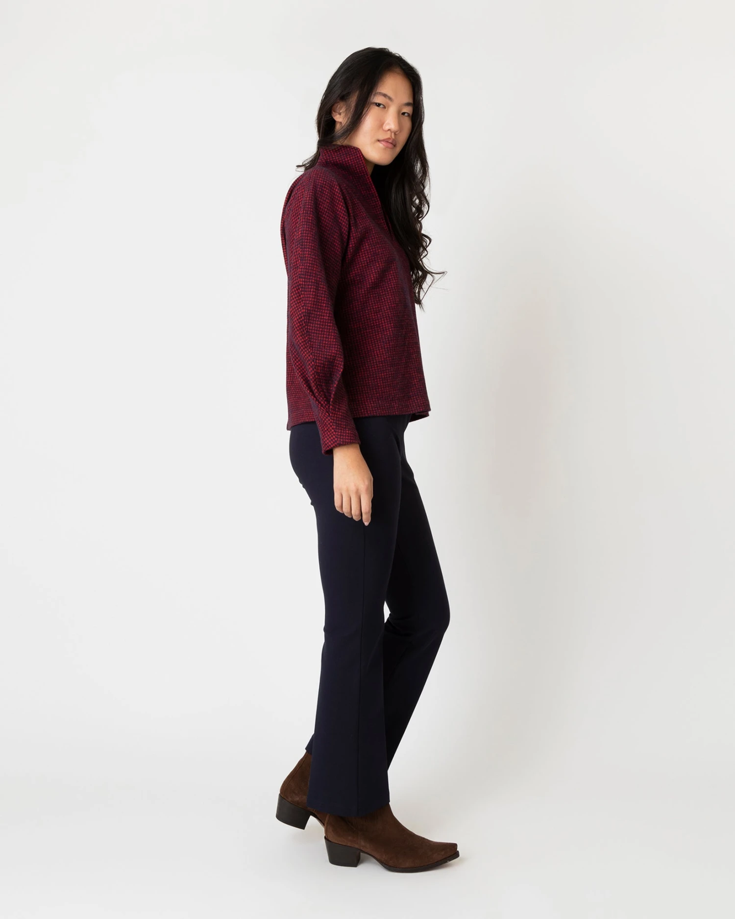 Violet Top In Red/Navy Houndstooth Brushed Knit - Image 4