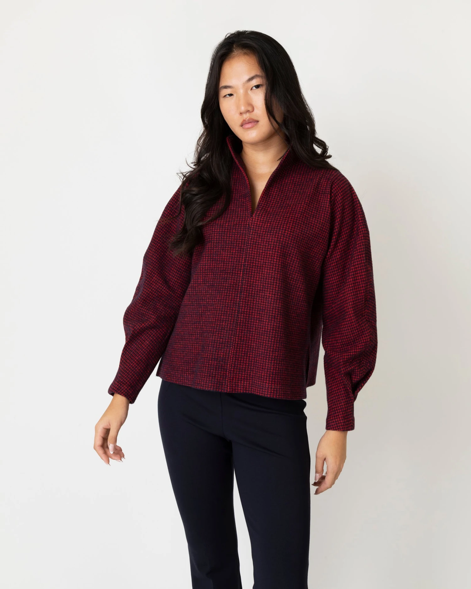 Violet Top In Red/Navy Houndstooth Brushed Knit - Image 2