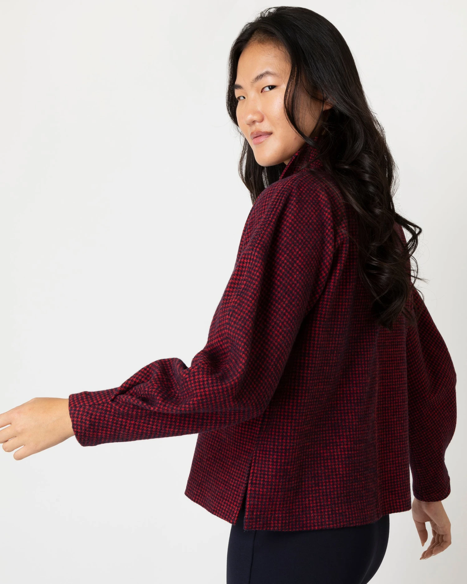 Violet Top In Red/Navy Houndstooth Brushed Knit - Image 7