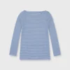 Long-Sleeved Boatneck Tee In French Blue/White Stripe Jersey