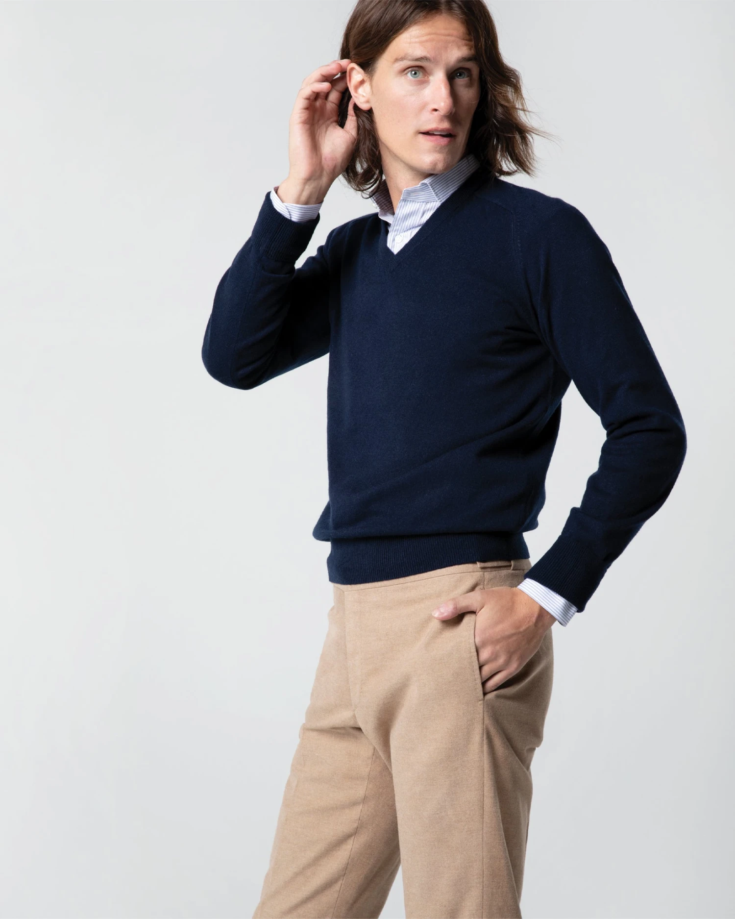 Side-Tab Dress Trouser In Camel Stretch Flannel - Image 4