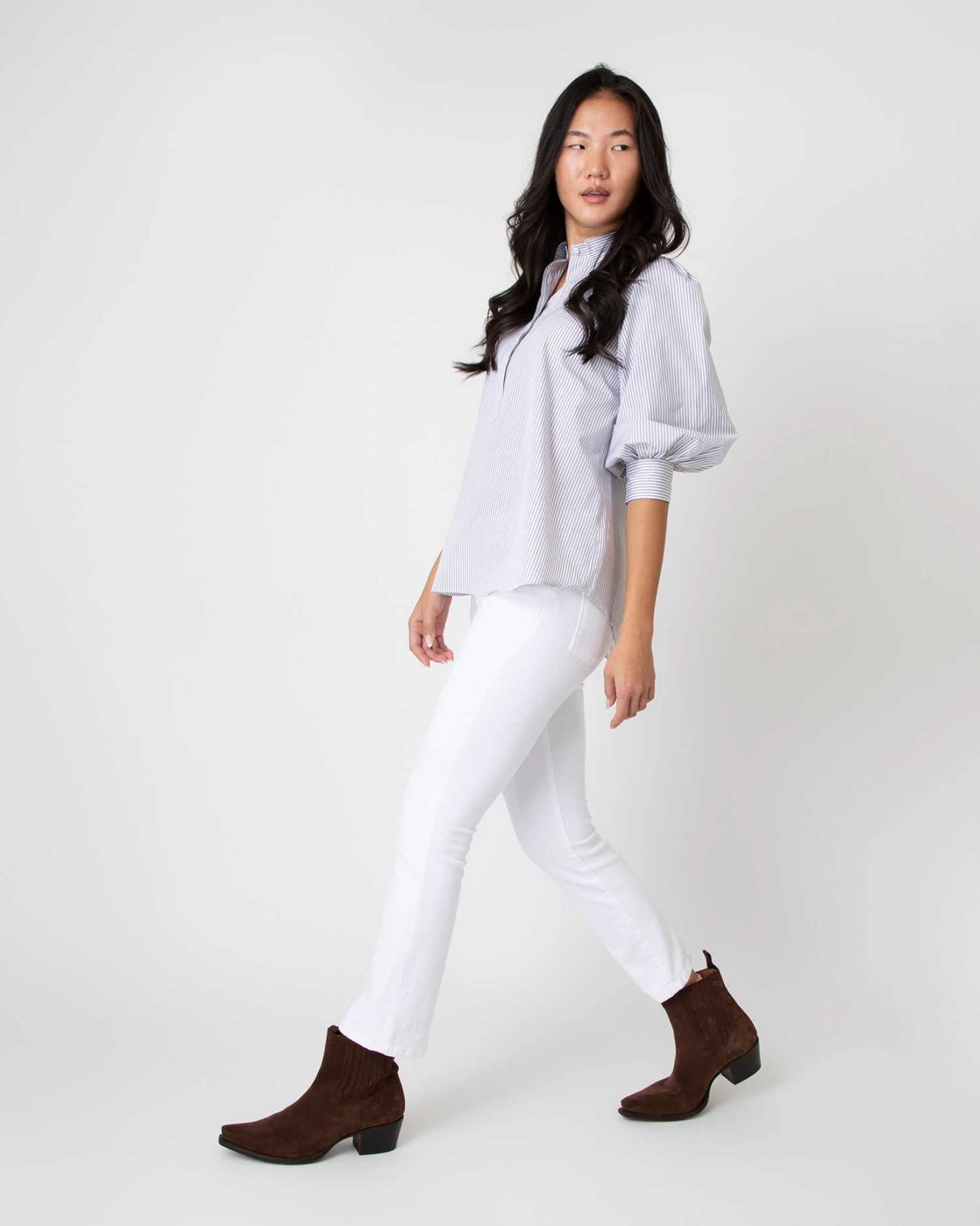 Geraldine Popover Shirt In Grey Stripe Poplin - Image 2