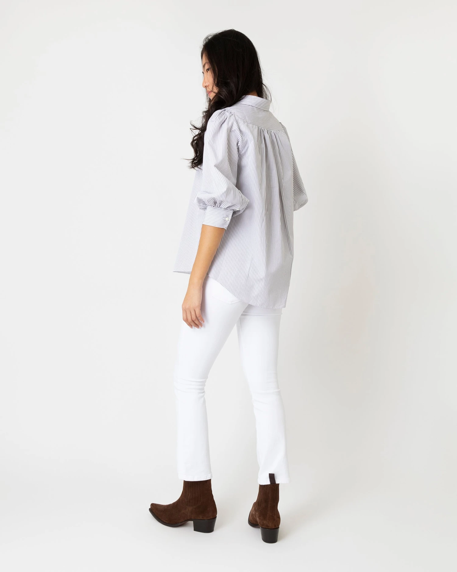 Geraldine Popover Shirt In Grey Stripe Poplin - Image 3