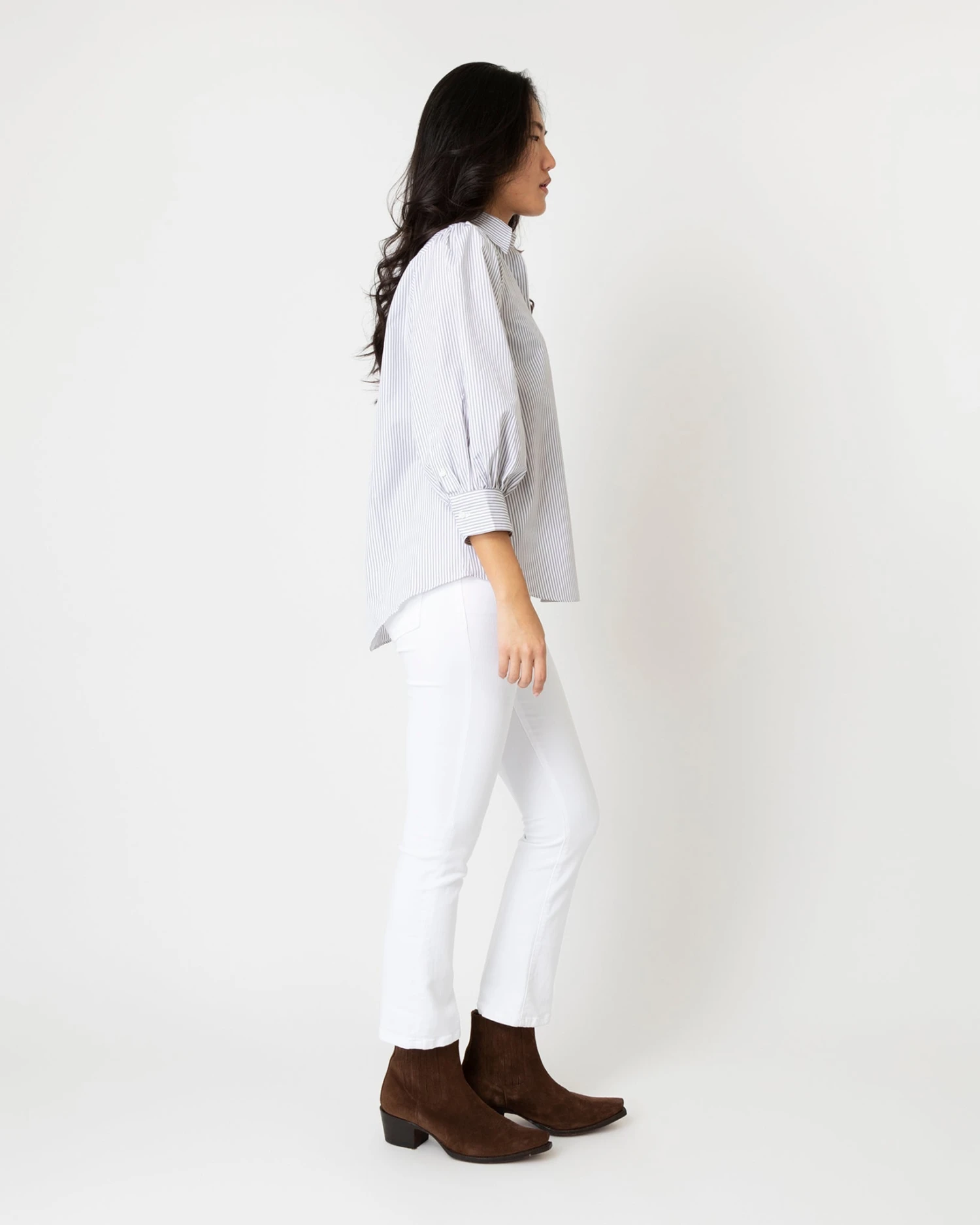 Geraldine Popover Shirt In Grey Stripe Poplin - Image 4