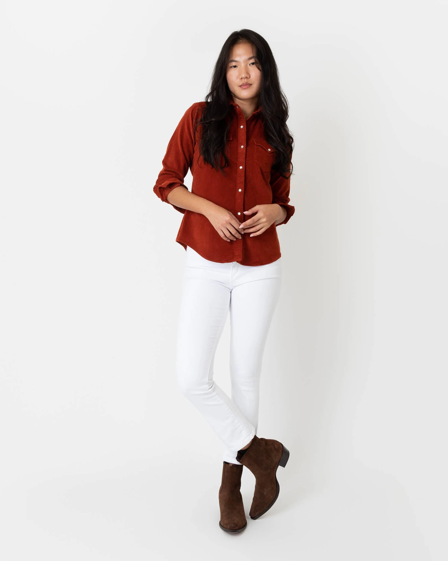 Western Shirt In Rust Stretch Cord - Image 7