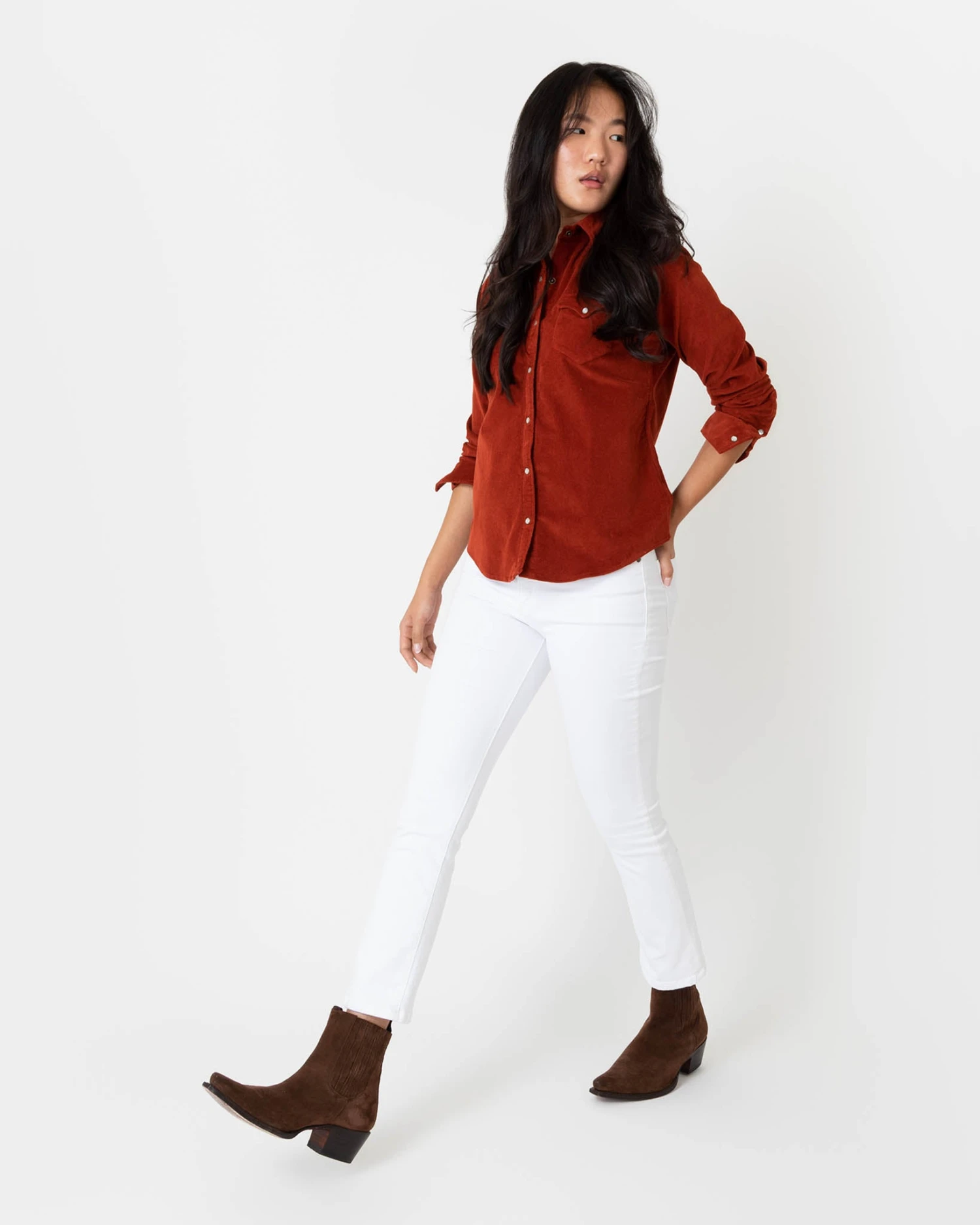 Western Shirt In Rust Stretch Cord - Image 5