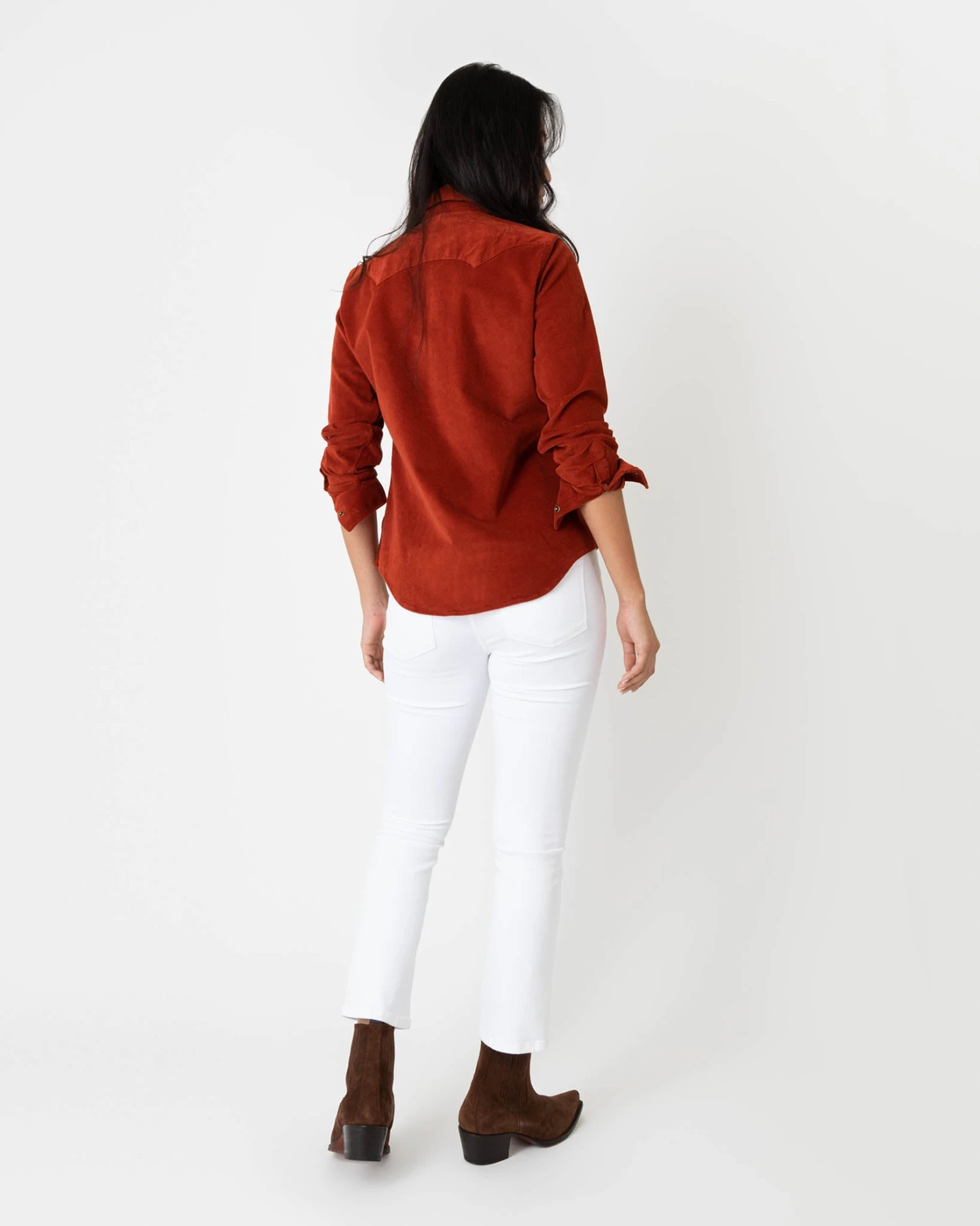 Western Shirt In Rust Stretch Cord - Image 6
