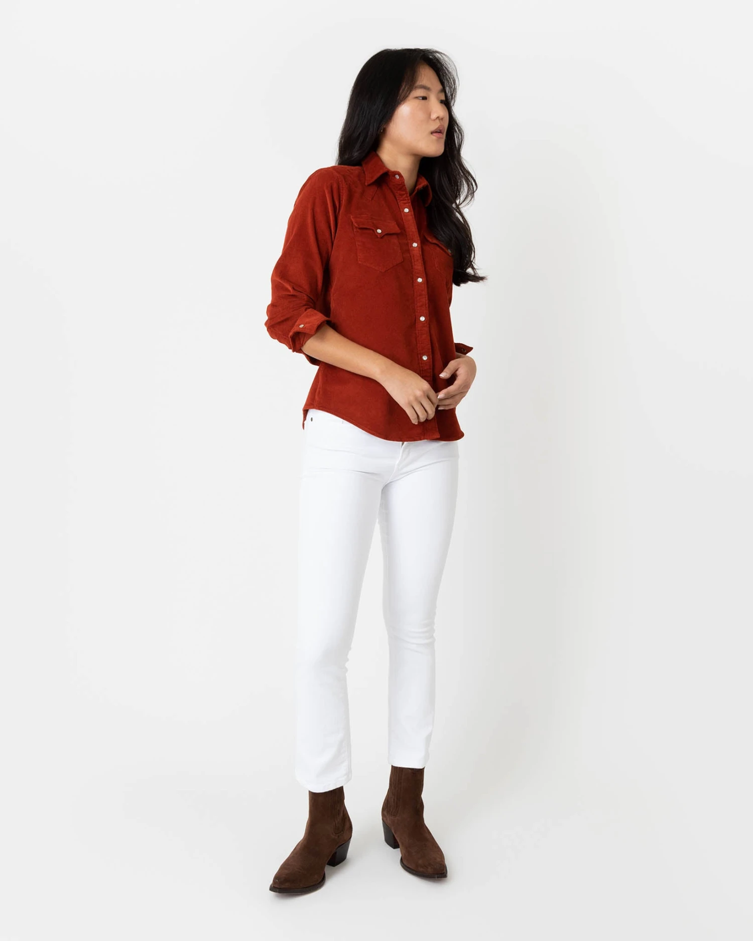 Western Shirt In Rust Stretch Cord - Image 4