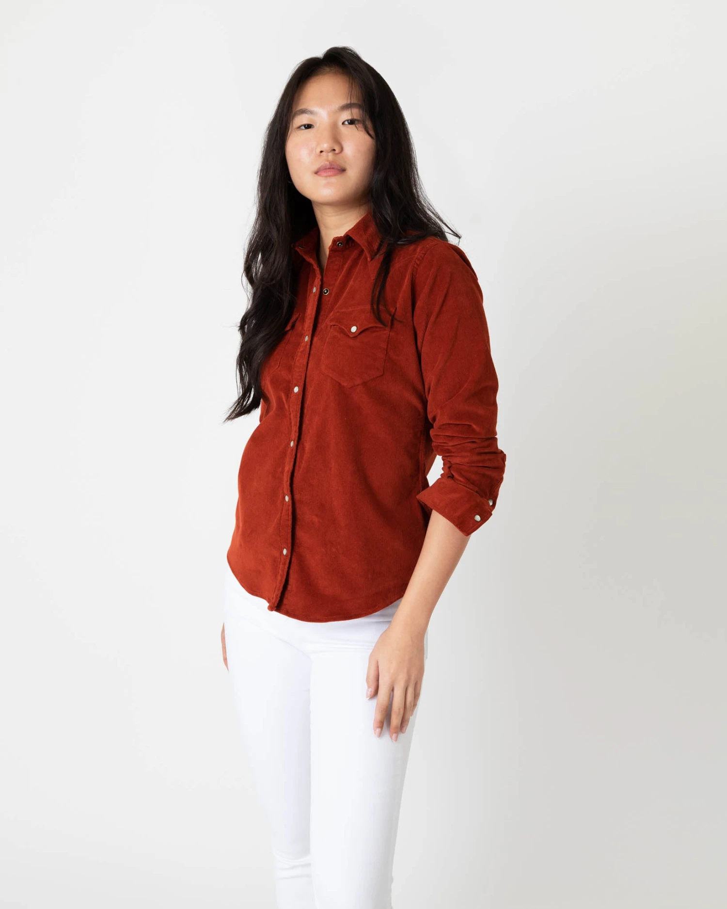 Western Shirt In Rust Stretch Cord - Image 2