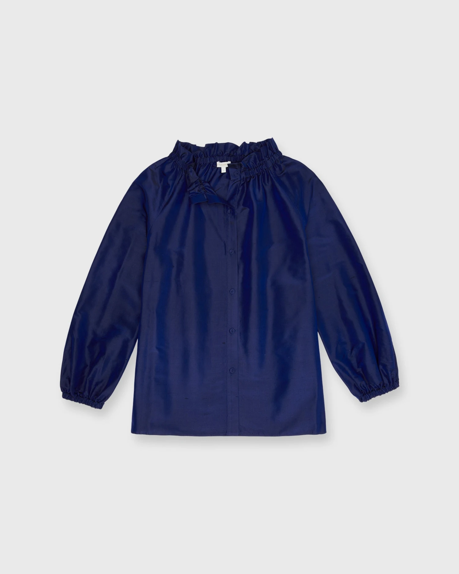 Button-Front Kamille Blouse In Navy Silk Shantung