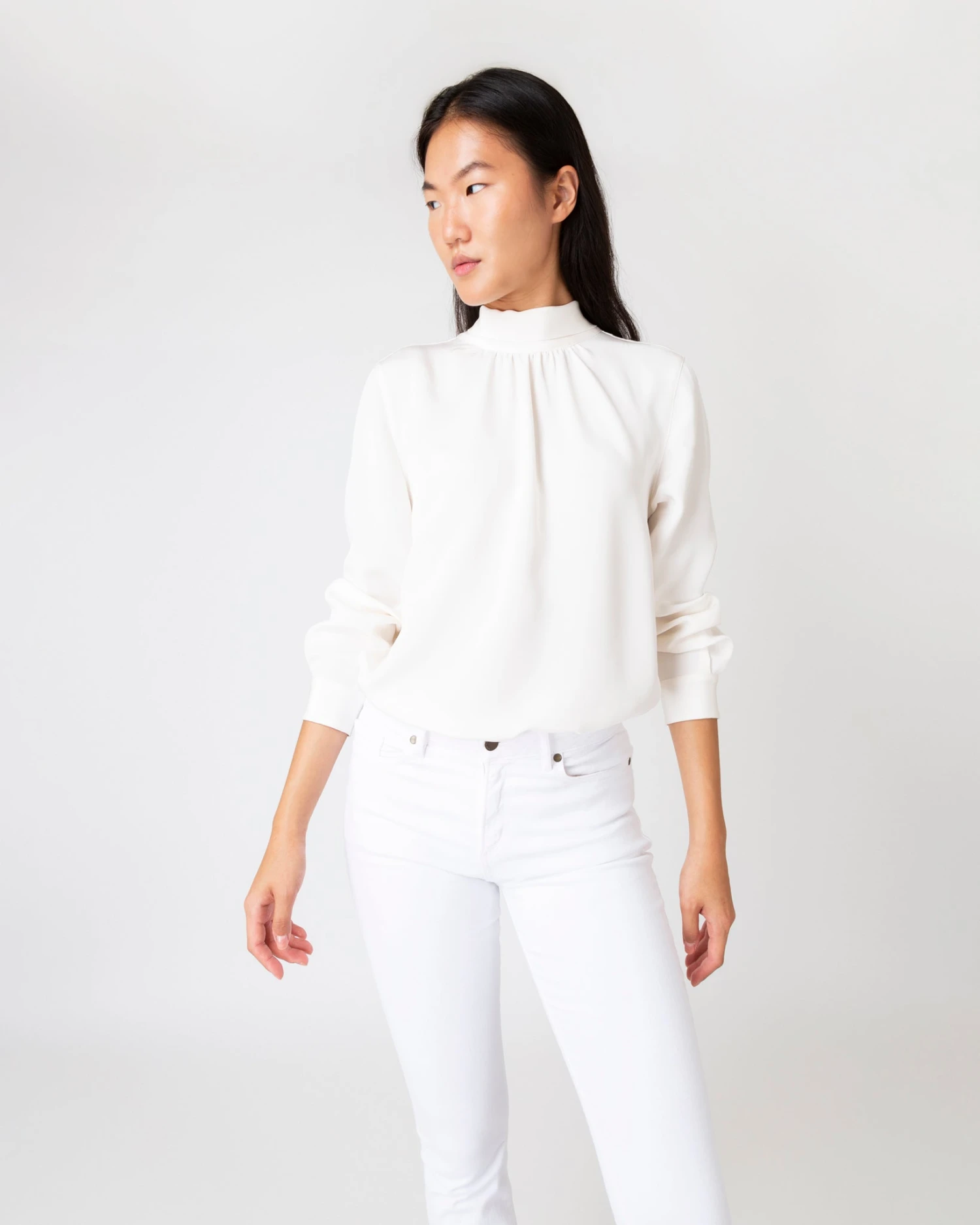 Colette Tie-Neck Blouse In Ivory Silk Crepe De Chine - Image 3