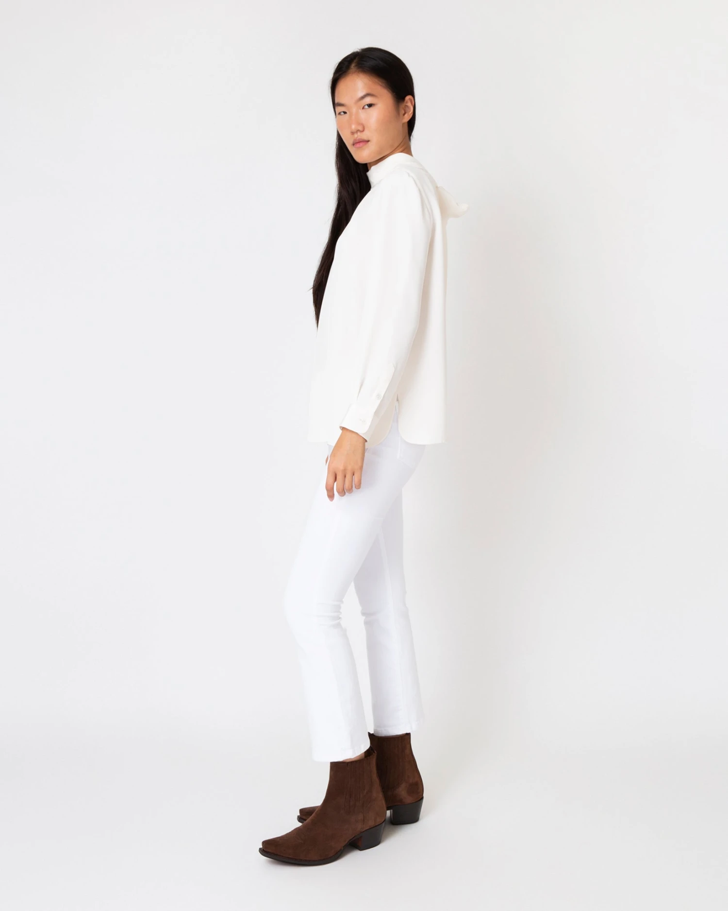 Colette Tie-Neck Blouse In Ivory Silk Crepe De Chine - Image 5