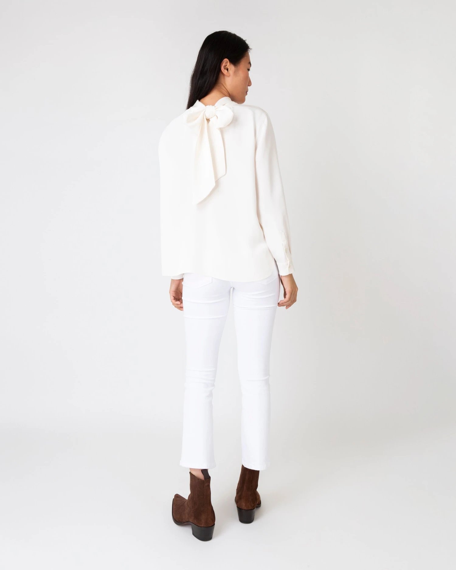 Colette Tie-Neck Blouse In Ivory Silk Crepe De Chine - Image 6