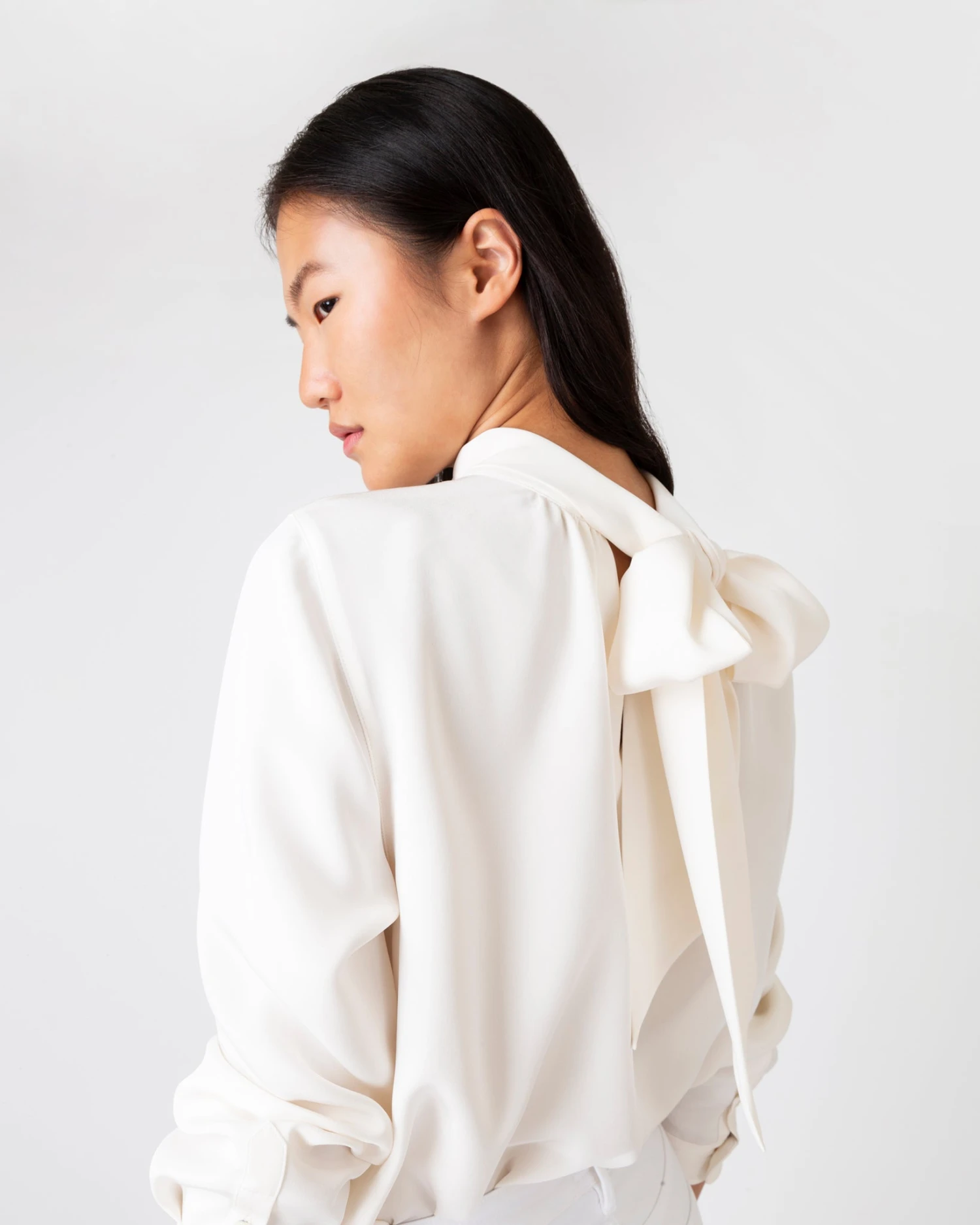 Colette Tie-Neck Blouse In Ivory Silk Crepe De Chine - Image 2