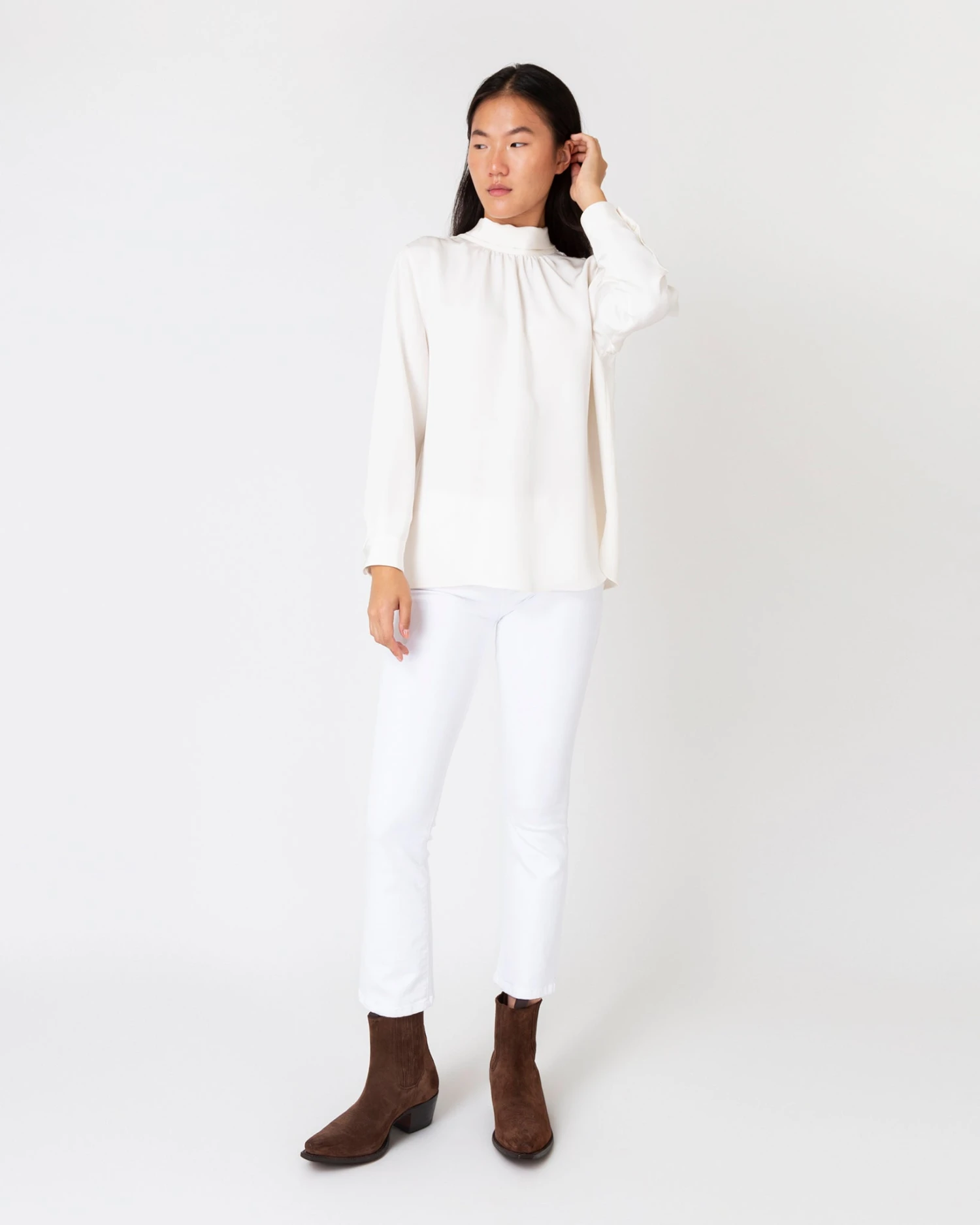 Colette Tie-Neck Blouse In Ivory Silk Crepe De Chine - Image 4