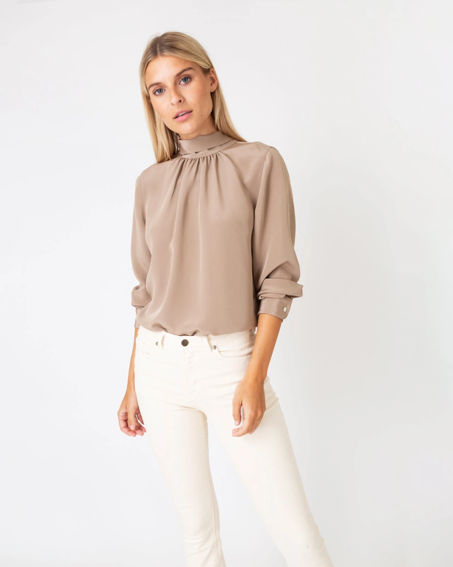 Colette Tie-Neck Blouse In Mink Silk Crepe De Chine - Image 2