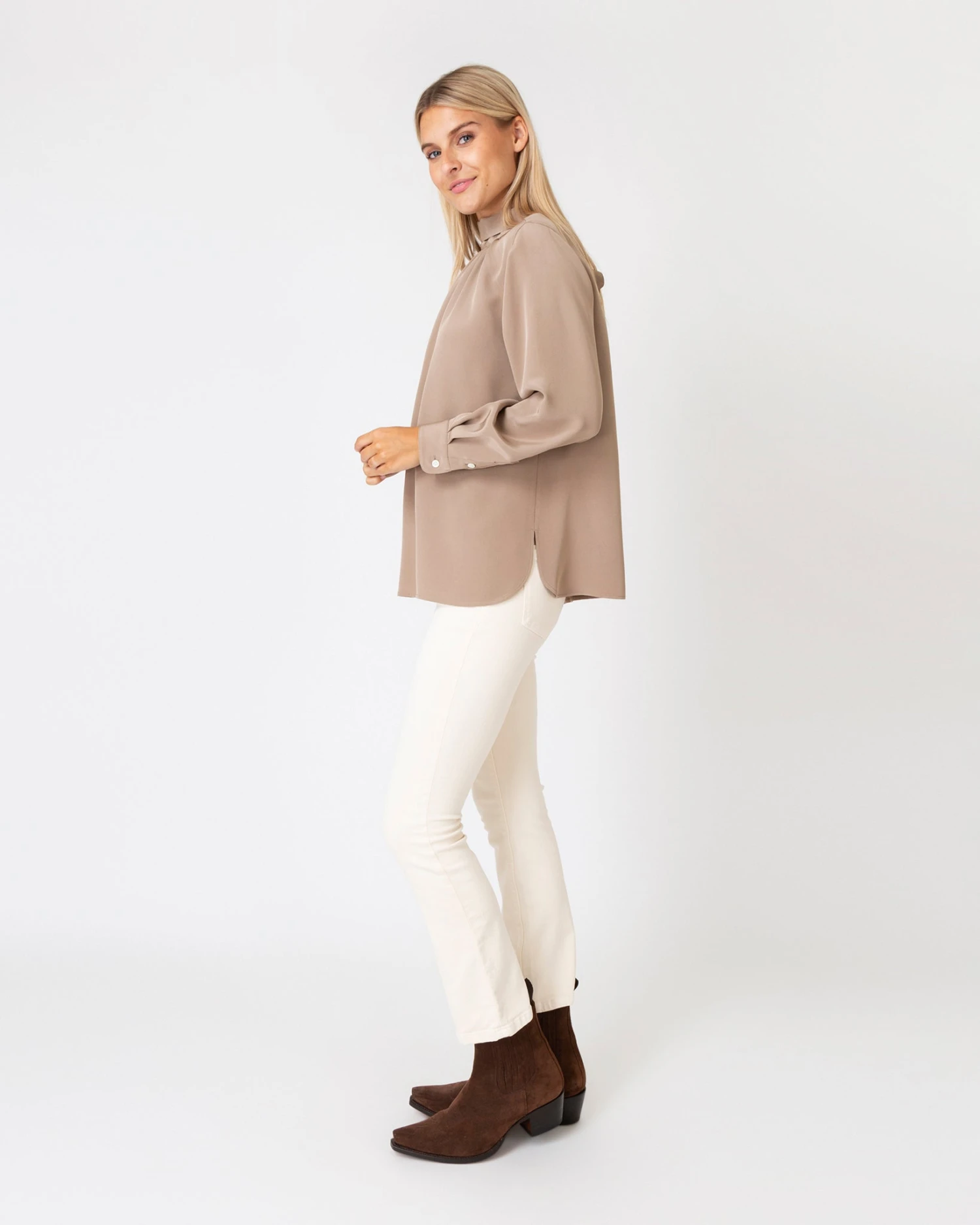 Colette Tie-Neck Blouse In Mink Silk Crepe De Chine - Image 4