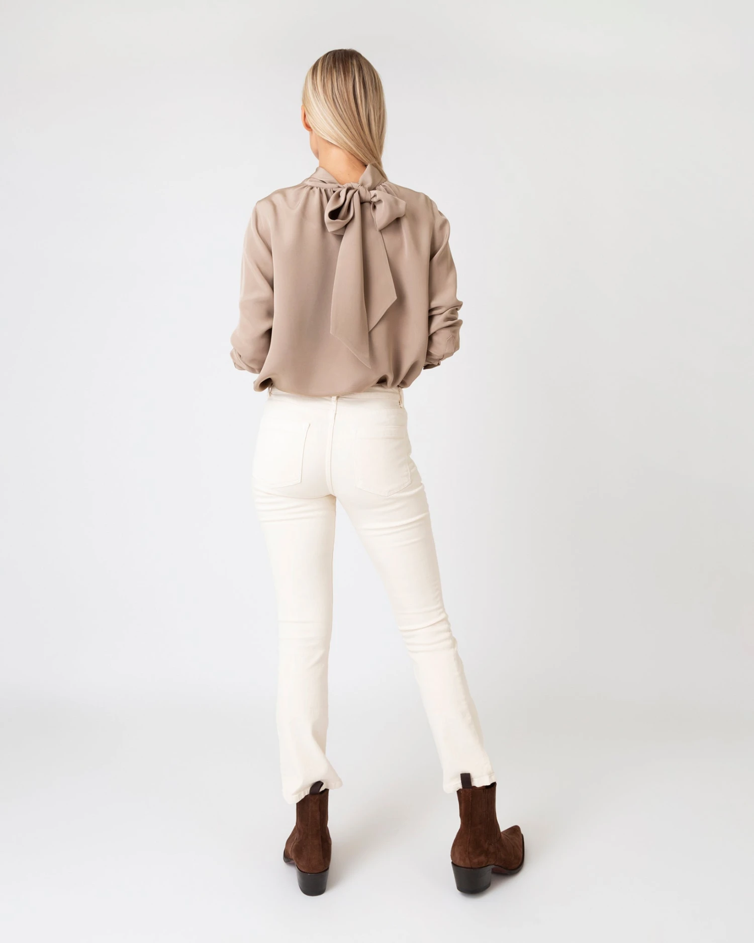 Colette Tie-Neck Blouse In Mink Silk Crepe De Chine - Image 3