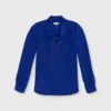 Tie-Neck Blouse In Sapphire Silk Crepe De Chine