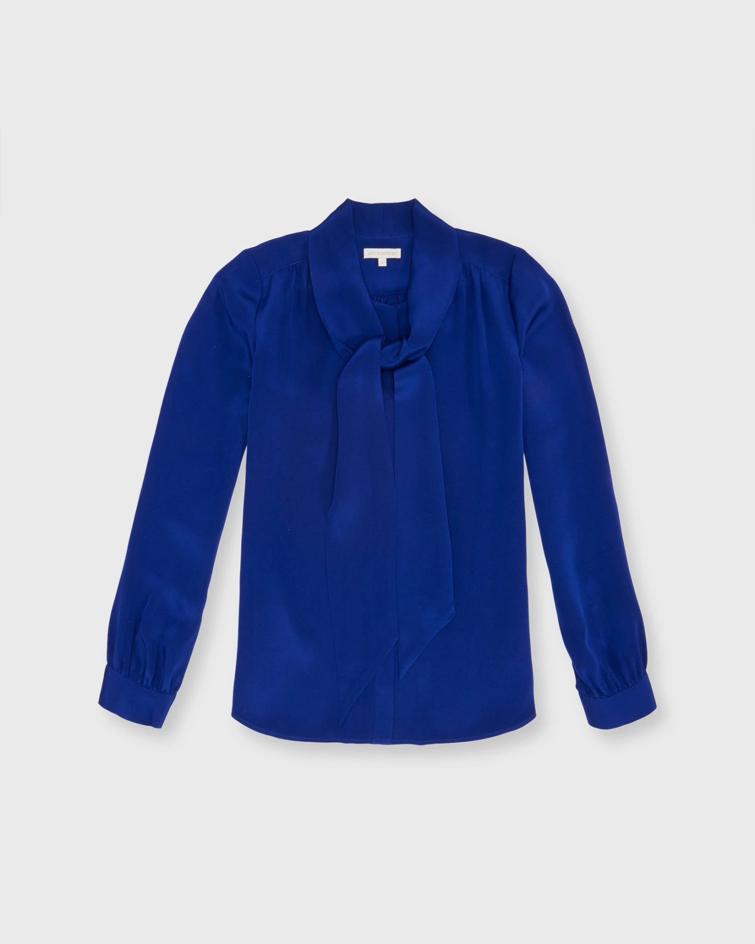 Tie-Neck Blouse In Sapphire Silk Crepe De Chine