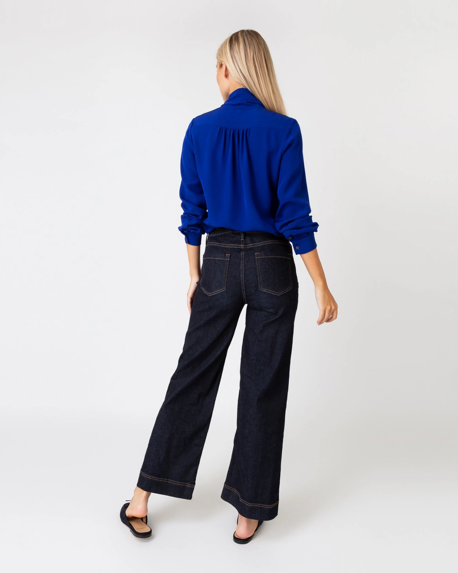 Tie-Neck Blouse In Sapphire Silk Crepe De Chine - Image 4
