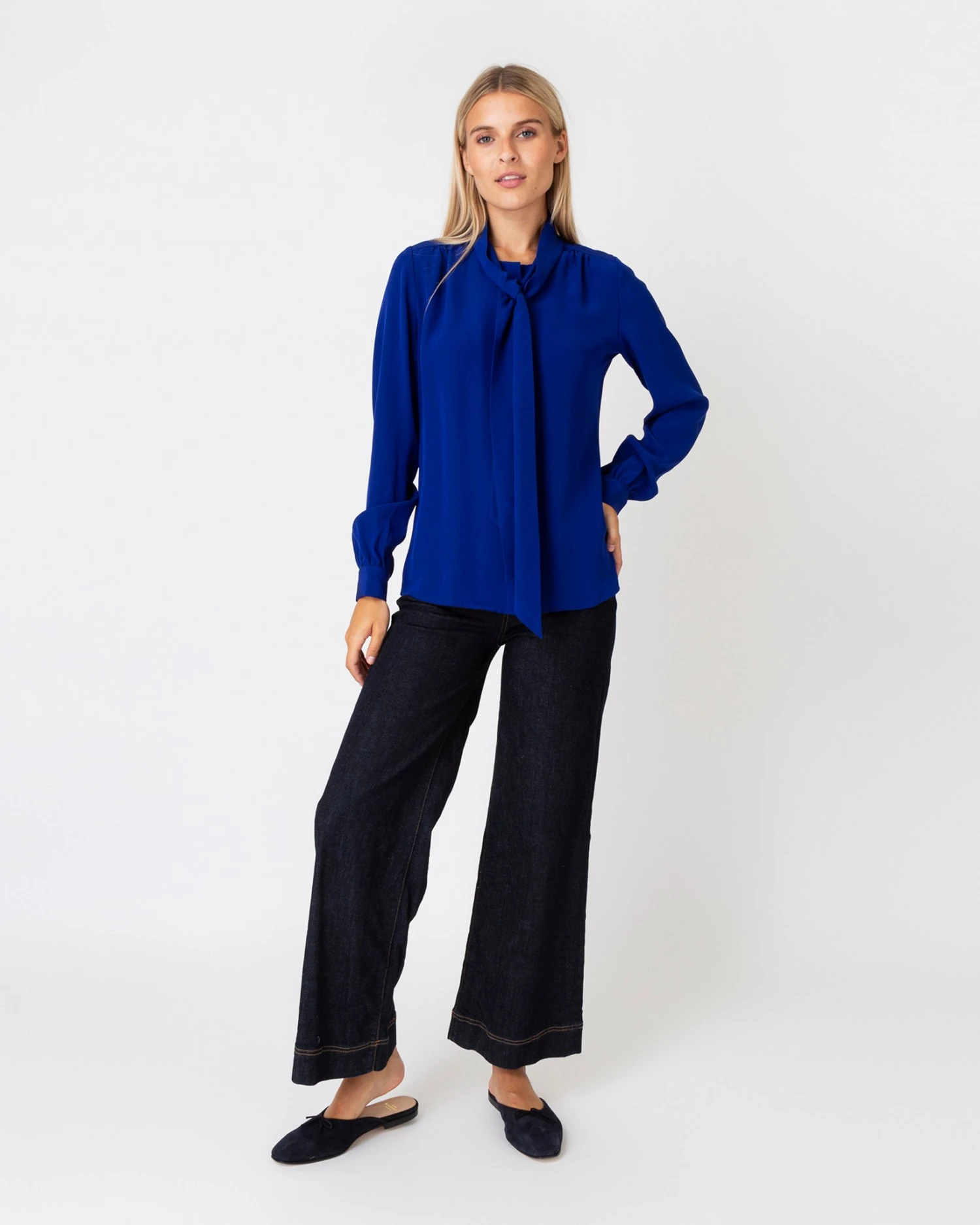 Tie-Neck Blouse In Sapphire Silk Crepe De Chine - Image 5
