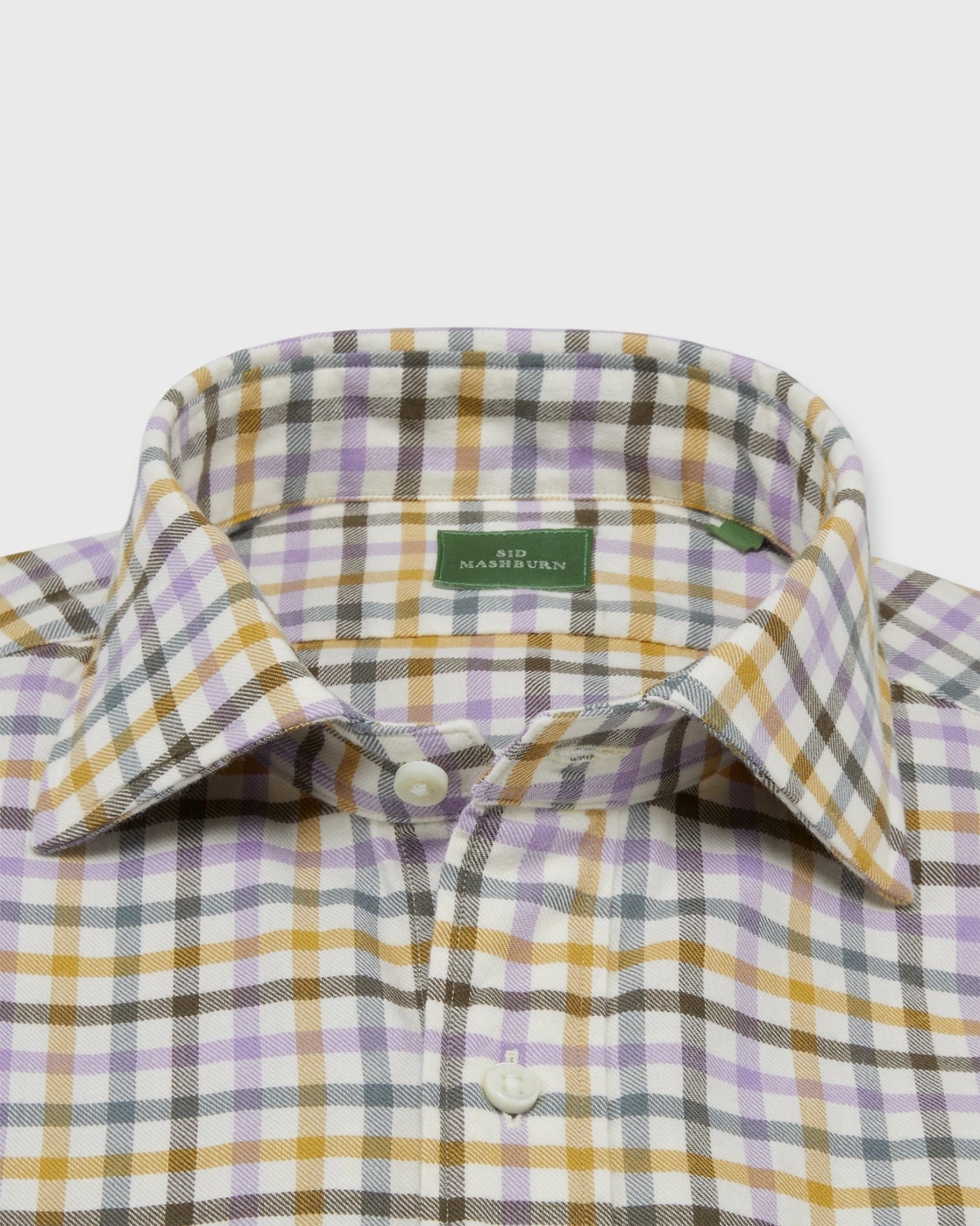 Spread Collar Sport Shirt In Lavender/Scotch/Brown Tattersall Twill - Image 2