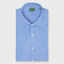 Spread Collar Dress Shirt In Dutch Blue Wide Stripe Poplin