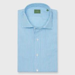 Spread Collar Sport Shirt In Sky/Seafoam Stripe End-on-End